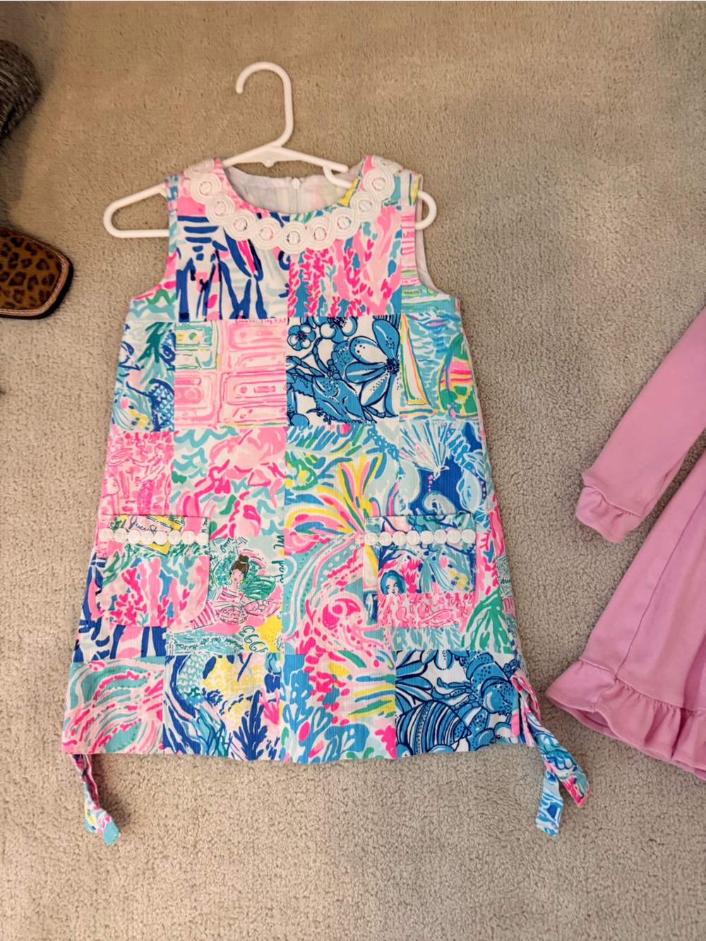 Lilly Pulitzer Girls Multicolor Pink Blue Green Patchwork Dress